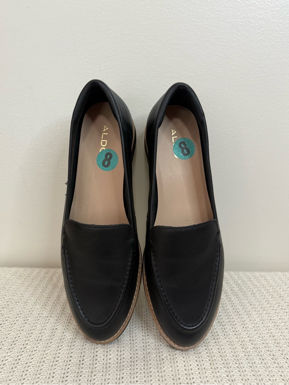 ALDO Nwt Black faux Leather Slip-On Loafers for Women size 8